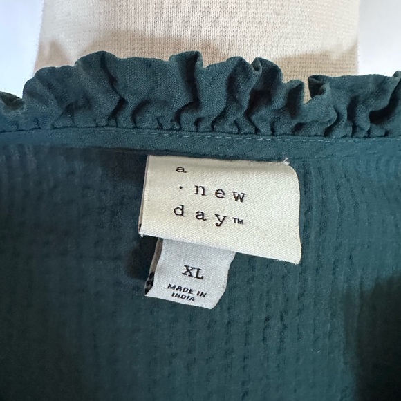 A New Day Target Dress Cotton Seersucker Boho Prairie Peasant Hunter Green XL - Picture 7 of 12